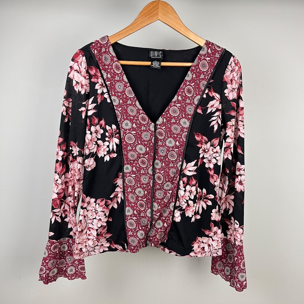 INC‎ International Concepts Y2K Fairygoth Top Womens L Nylon Mesh Floral Vintage - Picture 2 of 6